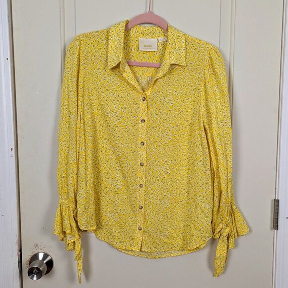 Maeve | Yellow Abstract Print Tie Sleeve Blouse Size 8 - Picture 1 of 9